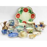 Early/mid 19th century ceramics to include various cups, bowls, saucers, a leaf-shaped cup with