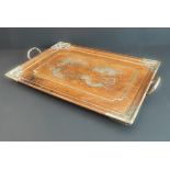 A late 19th / early 20th century Chinese hardwood and white-metal-mounted serving tray: the