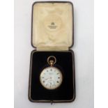 A  9-carat rose gold open-faced, keyless pocket watch: the white dial signed 'J.W. Benson -