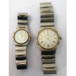 A lady and gentleman's dress wristwatches: white enamel dial with Roman numerals and each signed '