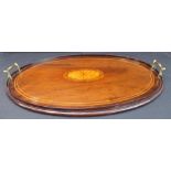 A fine 19th century two-handled oval mahogany strung and crossbanded galleried serving tray,