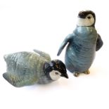 Two Beswick penguin models: chick sliding (2434) (20cm) and chick standing (2398).