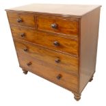A large 19th century satin mahogany chest: reeded edge top above two half-width and three full-width