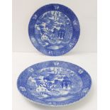 A pair of late 19th century blue and white transfer decorated Japanese plates: each decorated in the
