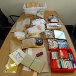 Two boxes of loose stamps in packets and tins, plus First Day Covers etc.