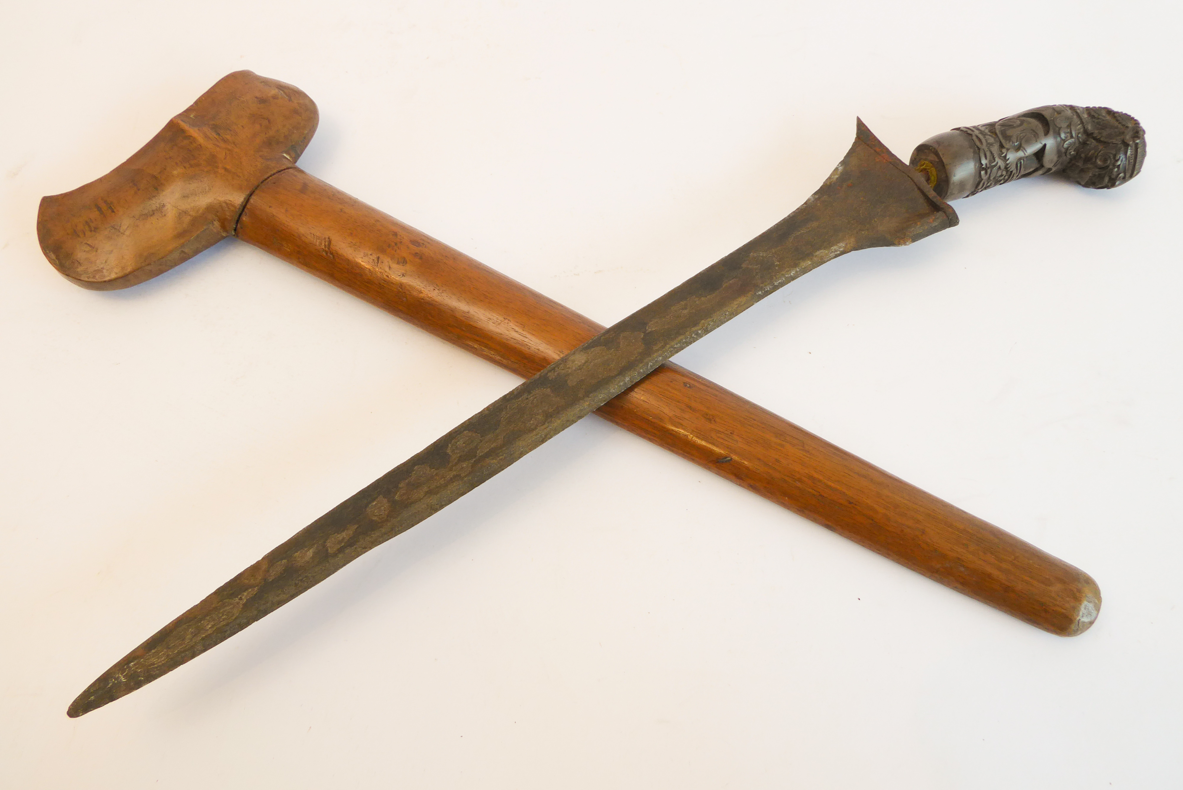 A Javanese/Sumatran Kris (probably early 20th century): oxidised 34cm blade, wooden scabbard and - Image 8 of 9