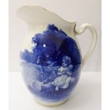 A late 19th to early 20th century Royal Doulton ceramic jug: blue and white decoration of a young