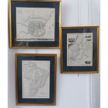 Three gilt-framed and glazed (later) hand-coloured 19th century map engravings: 'Baltic Sea' drawn