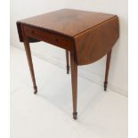 An Edwardian mahogany, crossbanded and chequerstrung Pembroke table of small proportions: