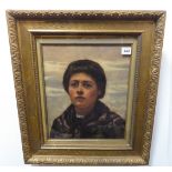 Oil on canvas female portrait in original gilt frame, unsigned, label verso