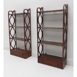 A pair of 19th century style (reproduction) wall-mounting mahogany shelves: unusual pierced