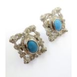 A pair of 18-carat gold turquoise and diamond cluster earrings (can also be used as stud earrings)