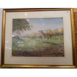 A.E. GODBER - an early 20th century watercolour study of a baying stag and other deer, signed