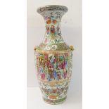 A large 19th century Chinese porcelain Canton vase (restored): flaring neck, two gilded mythical