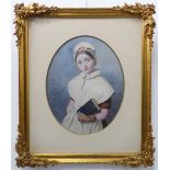 Manner of JACQUES-LAURENT AGASSE - watercolour three-quarter length portrait of a young lady wearing