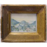 19th century English School - Miniature prospect of a country house in a hilly landscape, period