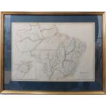 A large gilt framed and glazed (later) hand-coloured map engraving 'Brazil': drawn and engraved by J