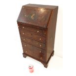 A rare 19th century painted satinwood miniature writing bureau: the angular fall centrally painted