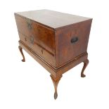 A circa 1740 George II period walnut and feather banded silver chest: the quarter-veneered banded