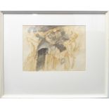 A framed and glazed graphite and watercolour surrealist study, signed H GEORGE. M, (28cm x 38.5cm)