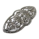 A silver Art Deco style brooch set with a multitude of marcasites in a pleasing design (boxed)