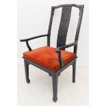 A Chinese ebonised hardwood open armchair in earlier style (probably second half 20th century):