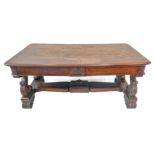 A large and heavy William IV style (possibly teak?) library table: both sides with flush right-