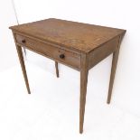 A 19th century pine side table with single full-width drawer and square tapering legs (80.5cm wide)