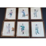 A set of six circa 1900 Chinese miniature rice-paper paintings, framed and glazed