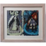 A graphite and acrylic double abstract study, 'We'; limed-oak glazed frame (20.5cm x 25.5cm)