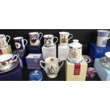 A good selection of sixteen boxed royal commemorative ceramics and a boxed Parlane glass