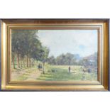 ROY PETLEY (British b.1950 -) a gilt framed oil on artist's board study, park scene with