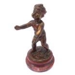 A signed bronze figure of a blindfolded child on a marble base (14.5cm high x 7cm wide base)