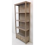 Shabby chic painted shelves with two half-width drawers below (78.5cm wide x 30cm deep x 183cm
