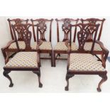A harlequin set of six (4+2) 18th century style (later) mahogany dining chairs: the four 19th