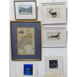 A mixed lot comprising: Carly Coomer - a signed pair in pen and wash, 'Leaping Hare' and 'Running