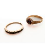 Two 9-carat gold rings set with garnets, ring sizes P/Q and O (boxed)