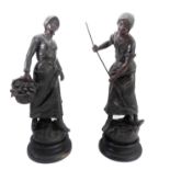 A pair of 19th century spelter figures signed Moreau51.5cm high. Both have name plates Retour ou