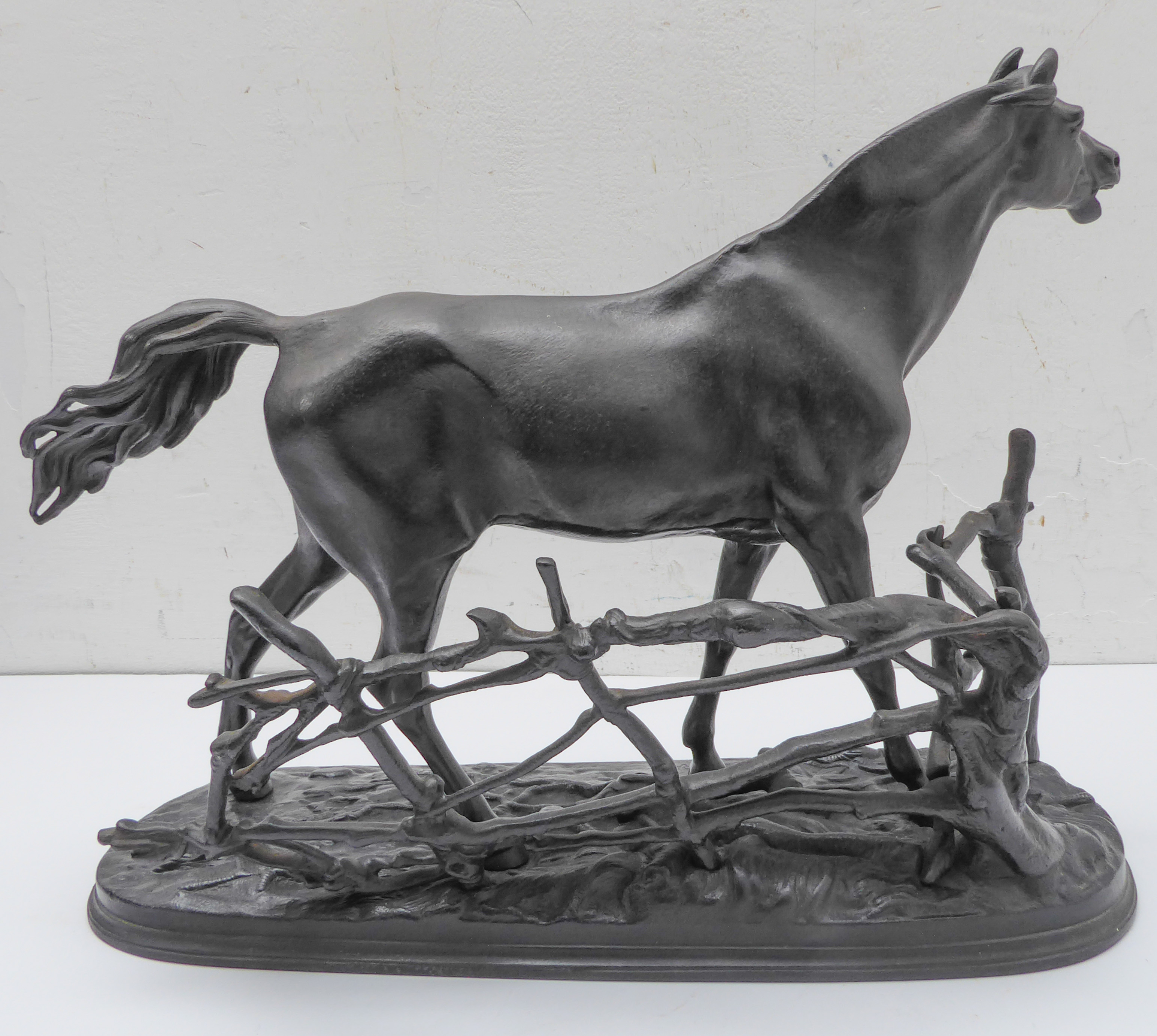 A cast-iron Russian model model of a stallion within a branch fence (dated 1969 to the underside) ( - Image 2 of 4