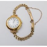 A lady's early 20th century 18-carat yellow gold cased dress wristwatch (minus crown): white