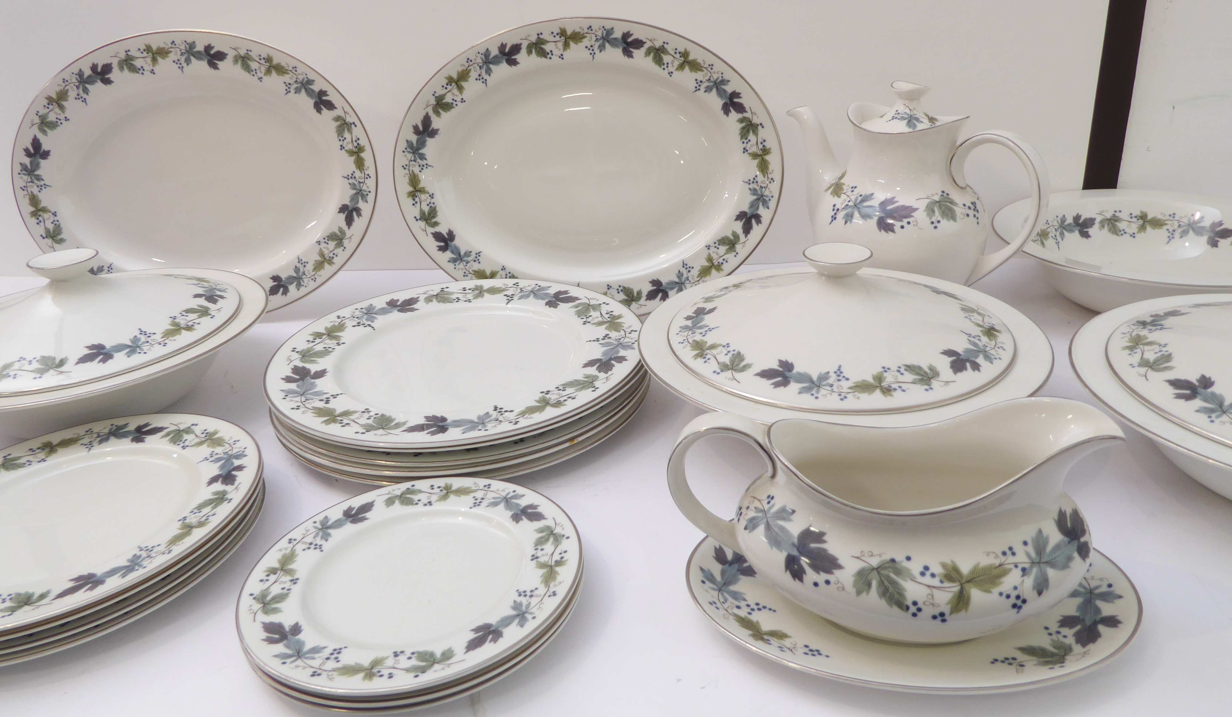 A Royal Doulton fine bone china part dinner service in the Burgundy pattern (T. C. 1001). The pieces - Image 2 of 8