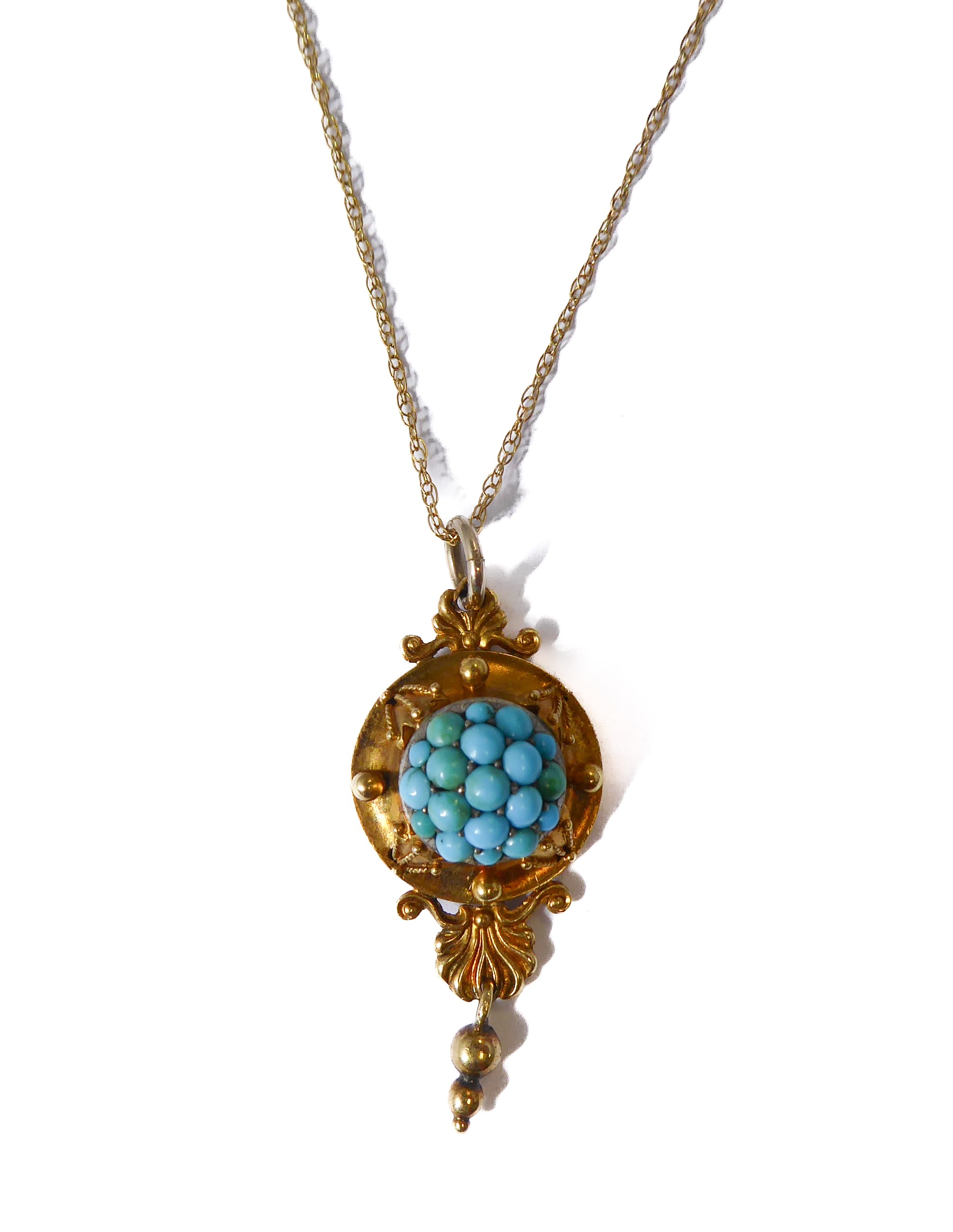 A Victorian gold and turquoise pendant and chain - Image 2 of 3