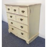 A modern painted shabby-chic-style chest: full-width top drawer over two half-width drawers and