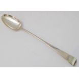 A George III period, hallmarked silver Old English pattern basting spoon: engraved armorial crest