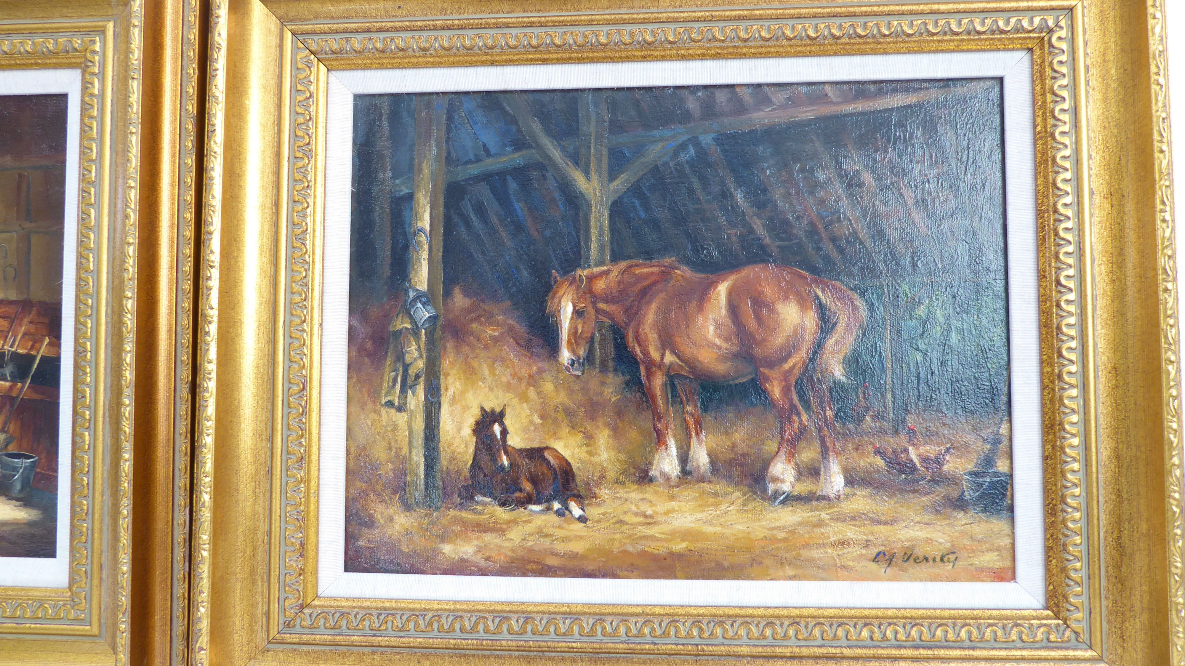 CLAIRE VERITY (contemp. Br.) a pair of oil on canvas equine subjects: stable scenes with horses, - Image 3 of 3