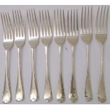 A harlequin set of eight early to mid 19th century hallmarked silver table-forks: various assay