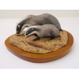 'Badgers' - a Countryside Cameo fine bone china model of a badger and cub sculpted by R.