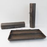Three hinged cylindrical pudding moulds (39  x 9.8 cm)