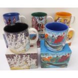 Five boxed Walt Disney Classics ceramic mugs : The Lion King, 101 Dalmatians, Peter Pan, Pinocchio