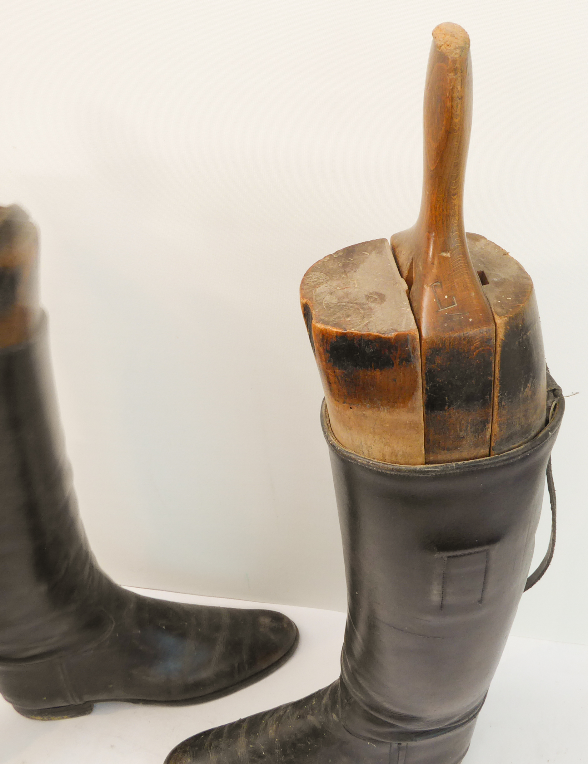 A pair of lady's black-leather riding boots (size 6) with wooden trees. - Image 2 of 2